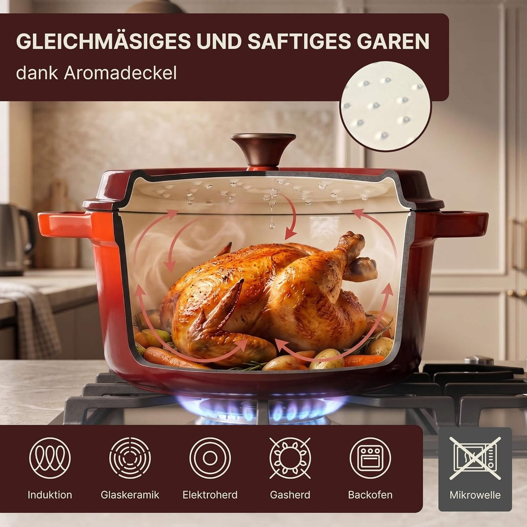 Schmortopf aus emailliertem Gusseisen 24 cm 4 L Gusseisentopf Emailliert Bräter Cocotte Dutch Oven B
