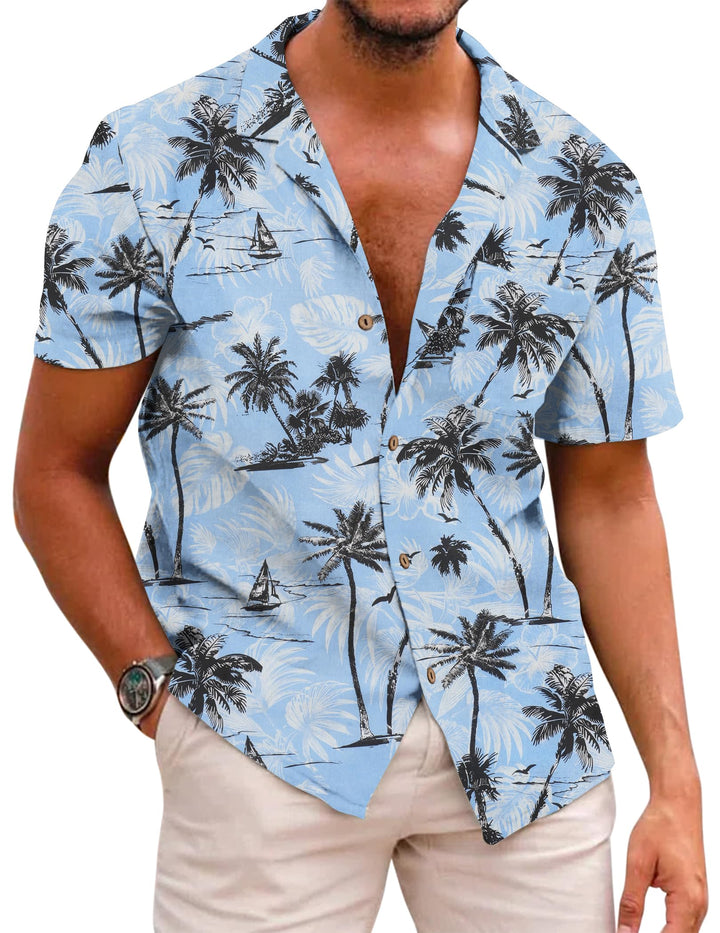 COOFANDY Leinenhemd Herren Hemd Sommer Kurzarm Herrenhemd Freizeit Sommer Hemden Einfarbig Basic Bea