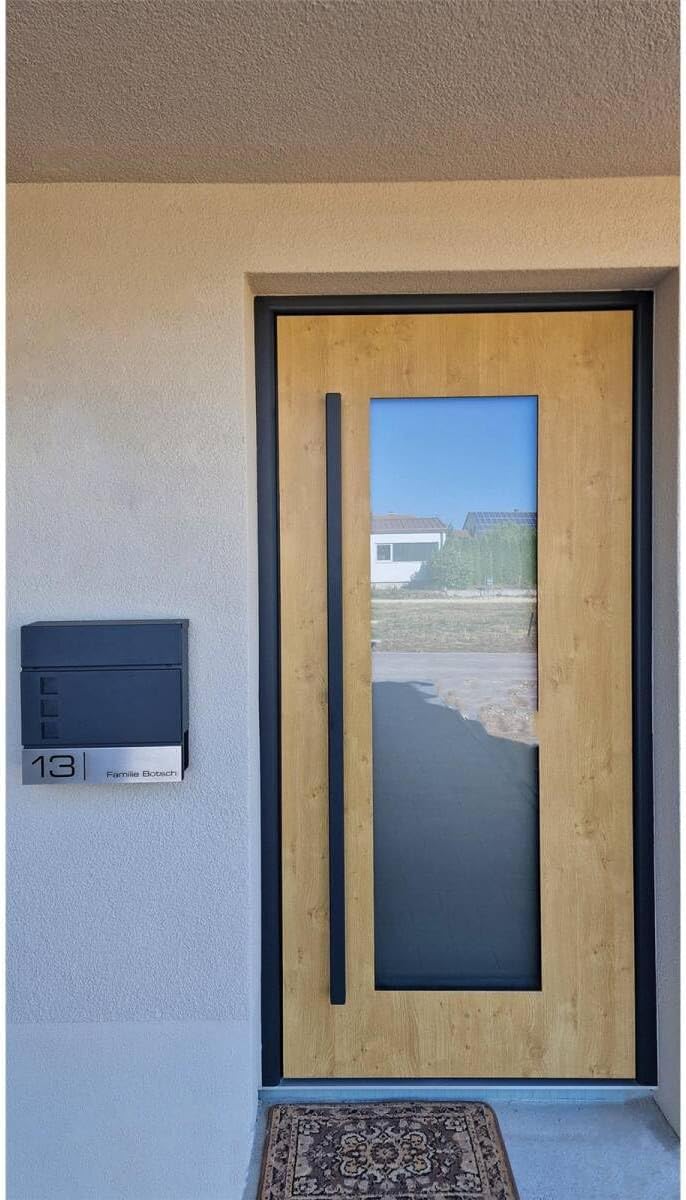 Metzler Briefkasten Anthrazit RAL 7016 Stahl mit Sichtfenster - Edelstahl Laser Gravur Namensschild