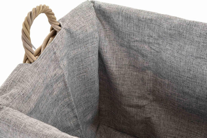 Stabiler Kaminholzkorb Flechtkorb mit Inlett Roll Holzkorb Rollkorb Natur-Rattan (Natur-Grau mit Rol