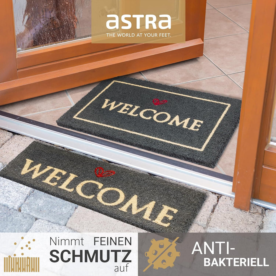 Astra Fussmatte innen grau Welcome 40 x 60 cm - rutschfeste Kokosmatte - Strapazierfähiger Schmutzfa