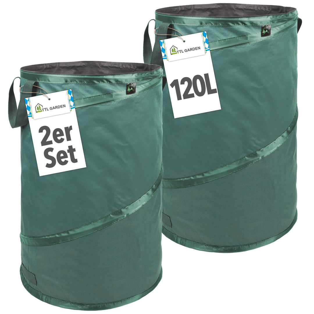 TTL Garden 2x 120L Premium Pop Up Gartensack - 220gsm 600D Oxford Gewebe selbstaufstellend robust &