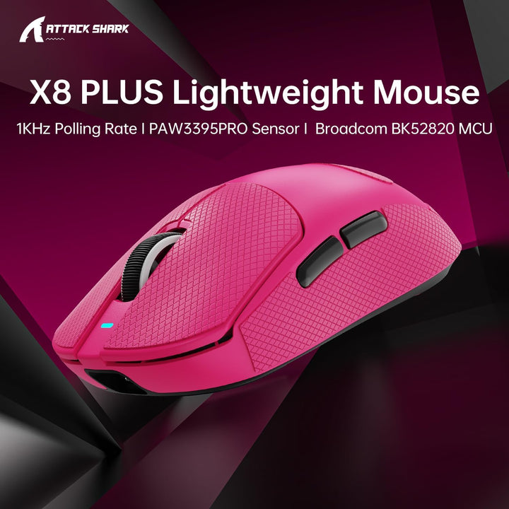 ATTACK SHARK X8PLUS Mouse with Grip Tape for Large Hand, 55g Superlight, PixArt PAW3395PRO Gaming Se