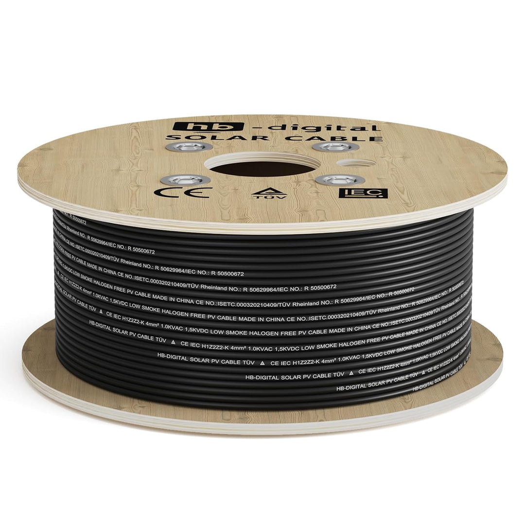 HB-DIGITAL 300m Solarkabel 4mm² H1Z2Z2-K TÜV Rheinland geprüft UV-beständig flexibel PV Kabel Reines