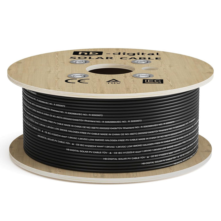 HB-DIGITAL 300m Solarkabel 4mm² H1Z2Z2-K TÜV Rheinland geprüft UV-beständig flexibel PV Kabel Reines