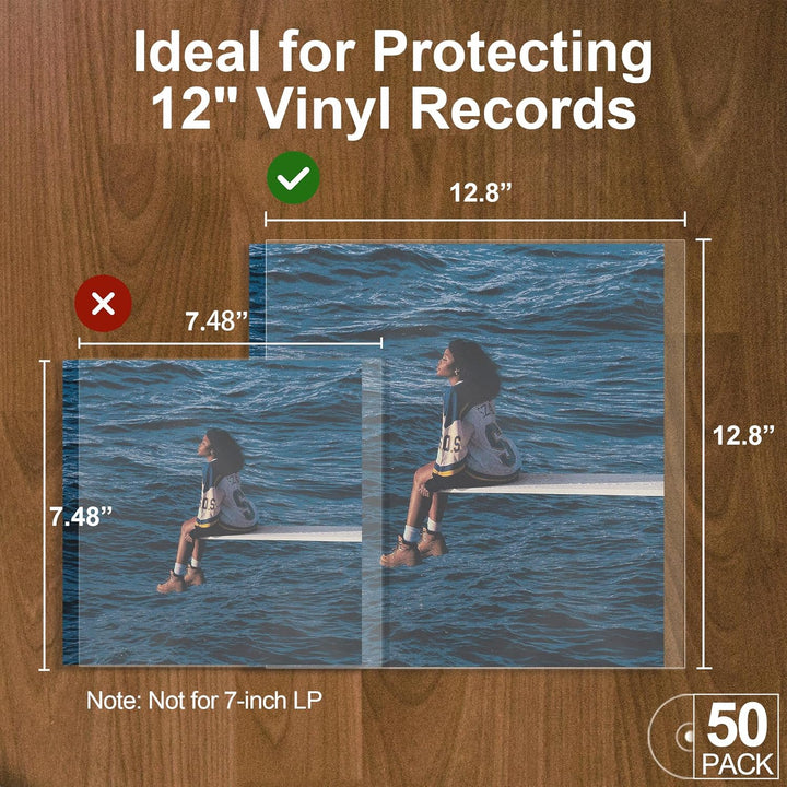 Verdickte Schallplatten Hüllen 12 Zoll Aussenhüllen (50 Stück) | 100 Mikron Premium Polyethylen Auss