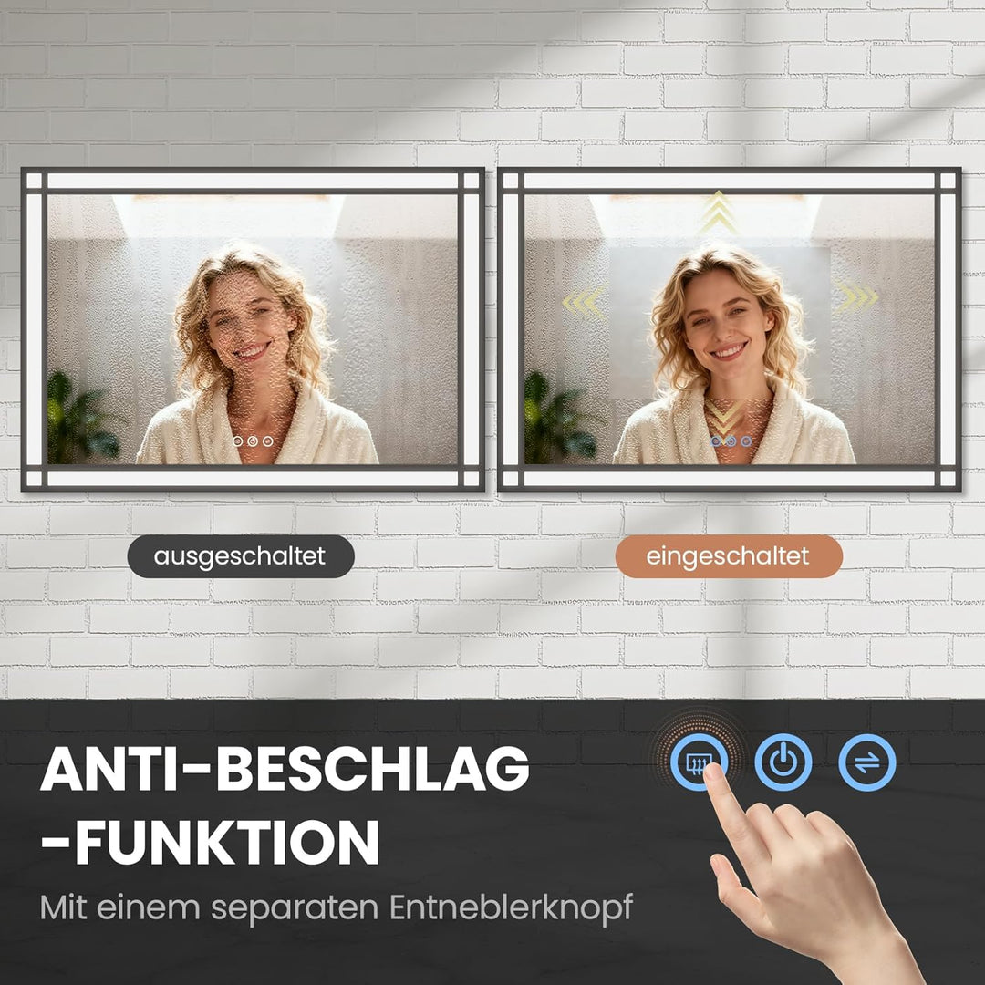 AQUABATOS LED Badspiegel mit Beleuchtung 100x70 cm Fensteroptik Fensterspiegel Lichtspiegel Badezimm