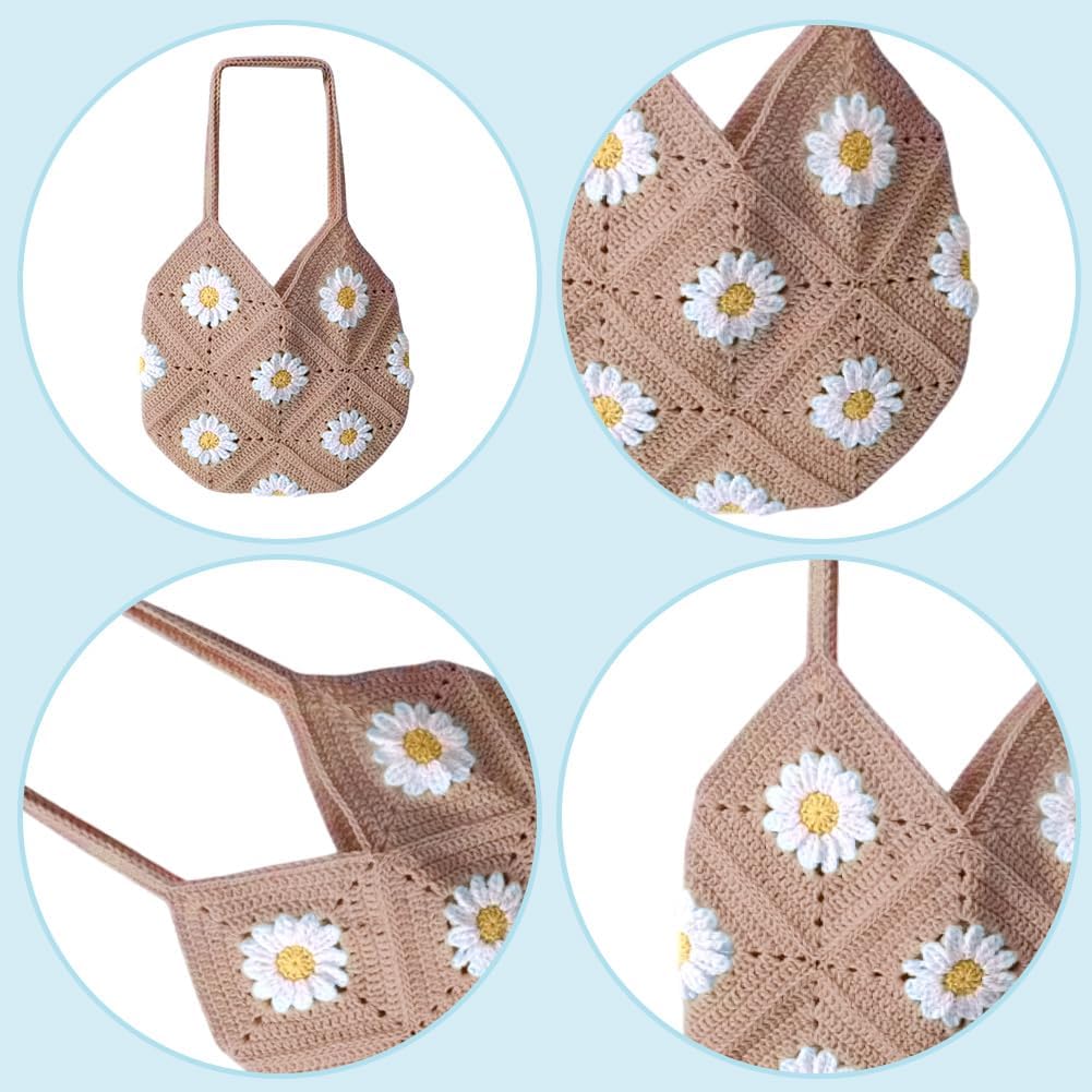 ORIGACH Gänseblümchen Häkelset Für Anfänger, DIY Oma-Quadrat-Tasche Starter Häkelset Für Erwachsene