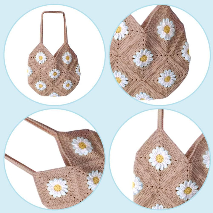 ORIGACH Gänseblümchen Häkelset Für Anfänger, DIY Oma-Quadrat-Tasche Starter Häkelset Für Erwachsene