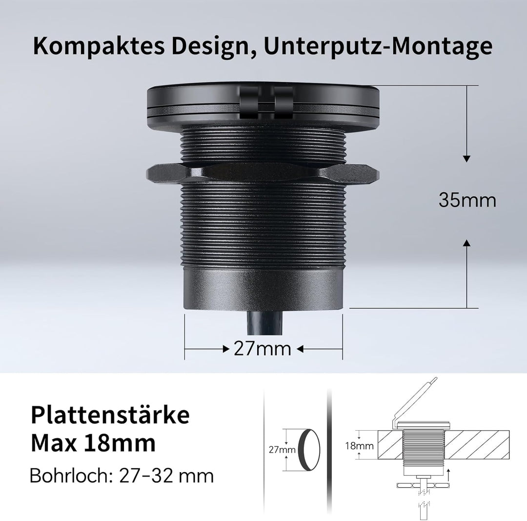 acegoo USB C Steckdose 12V Auto Wohnmobil 48W, Typ C Buchse Einbau Dose Aluminum Wasserdicht 12 Volt