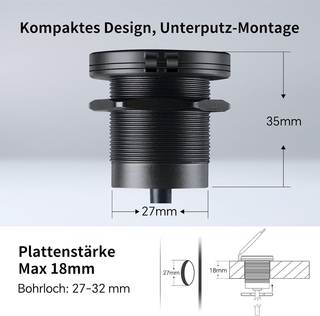 acegoo USB C Steckdose 12V Auto Wohnmobil 48W, Typ C Buchse Einbau Dose Aluminum Wasserdicht 12 Volt