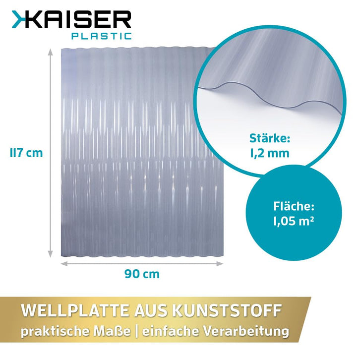 KAISER plastic® Wellplatte Sinus | Xtra Strong (PC) | Glatt und klar | 0,8mm Stärke | Welle 76/18 |