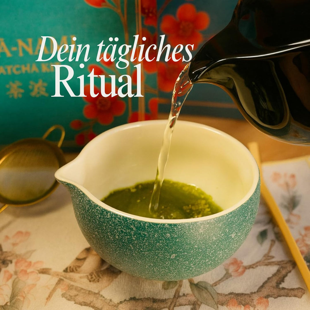 Matcha Set mit Keramik Schale – Japanisches Matcha Ritual Set mit Chasen Halter, Anleitung & Geschen