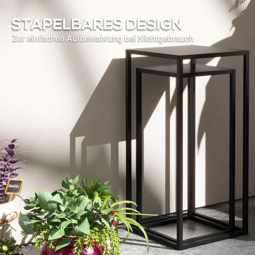 Outsunny 2er-Set Pflanzenständer, Blumenständer mit skandinavischem Design, Stahlbeine, Pflanzenhock