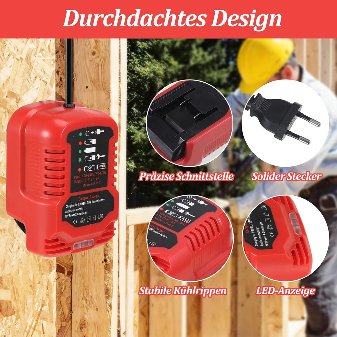 Ladegerät für Einhell 18V Power X-Change Akku, Tragbares Mini Schnellladegerät mit LED Anzeige für E