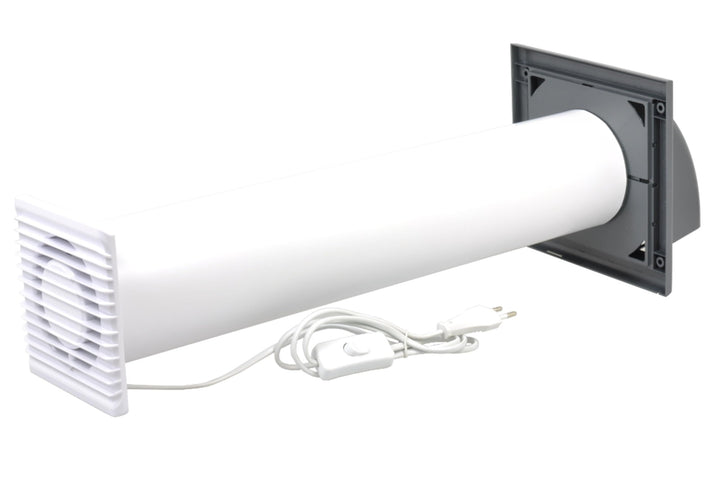 SYSTERM Abluftset Ø 100 mm mit Ventilator, Lüftungsanlage und Aussenlüftung Wetterschutzgitter. Klei