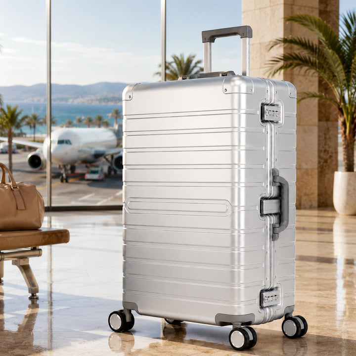 Travelhouse Oslo Alu Reisekoffer Silber L-75cm Hartschalenkoffer Reisetrolley Suitecase Trolley 2X T