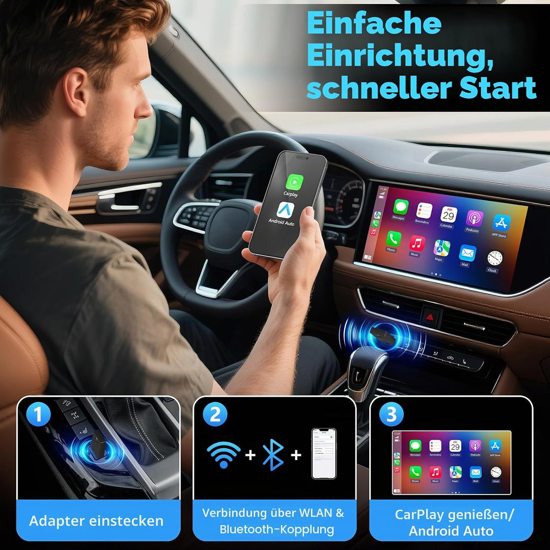 2-in-1 Wireless CarPlay & Android Auto Adapter, 5.8GHz Hochgeschwindigkeit & Stabilität, Plug & Play