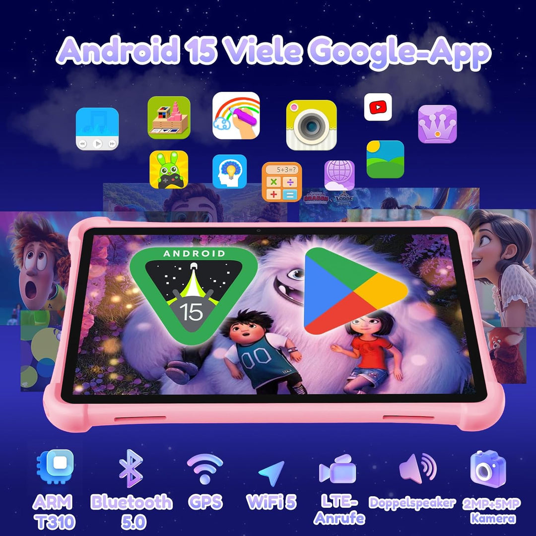 ALLDOCUBE iPlay 70 SE Kinder Tablet - Rosa 10 Zoll, iWAWA Kindersicherung, 4G LTE Android 15 mit 7GB
