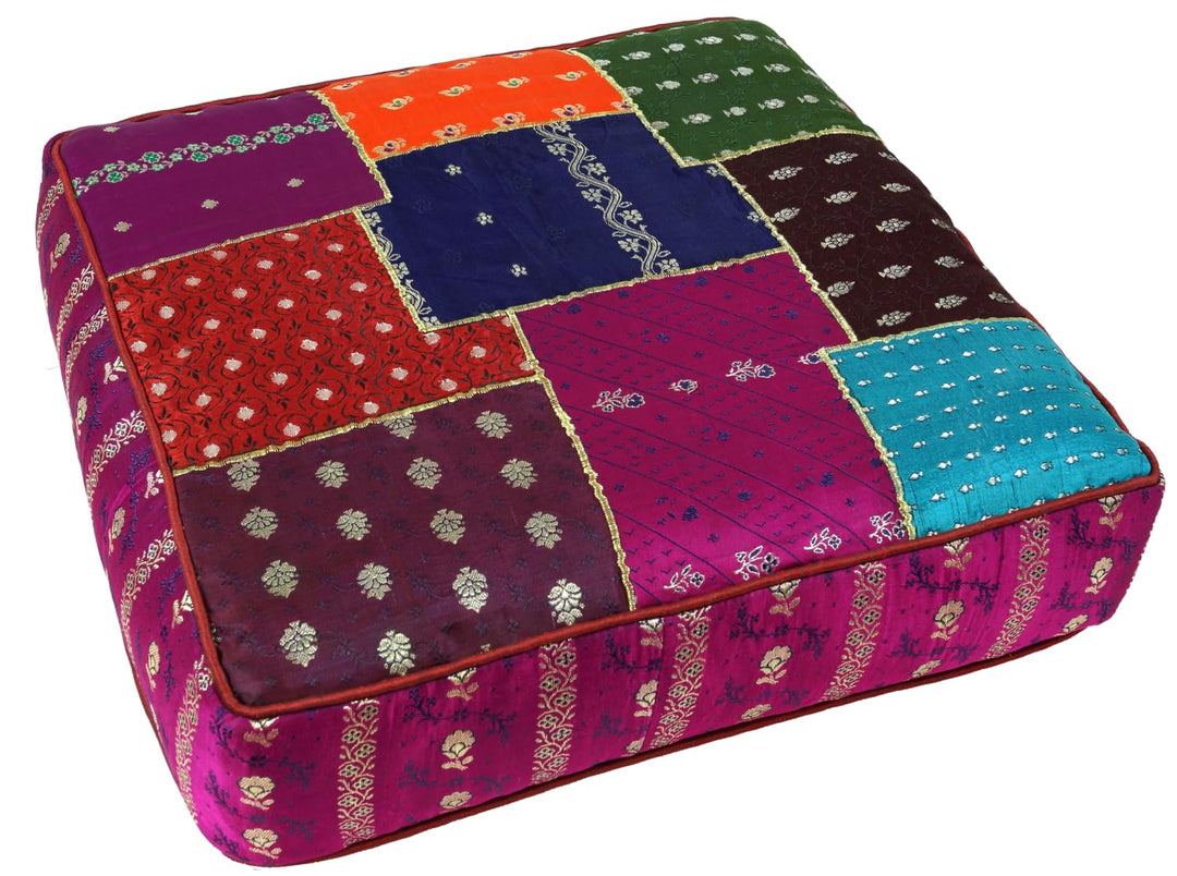 GURU SHOP Orientalisches Eckiges Patchwork Kissen 40 cm, Sitzkissen, Bodenkissen mit Baumwollfüllung