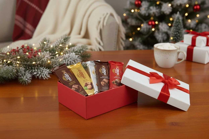 Emartbuy Starre Geschenkbox, 38 x 27 x 10 cm, strukturierte rote Box mit weissem Deckel, braune Inne