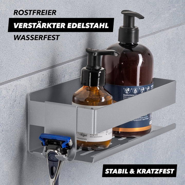 BENKSTEIN Duschablage 2er-Set | Duschregal – zum Kleben oder Bohren | Duschkorb zum Hängen – ohne Bo