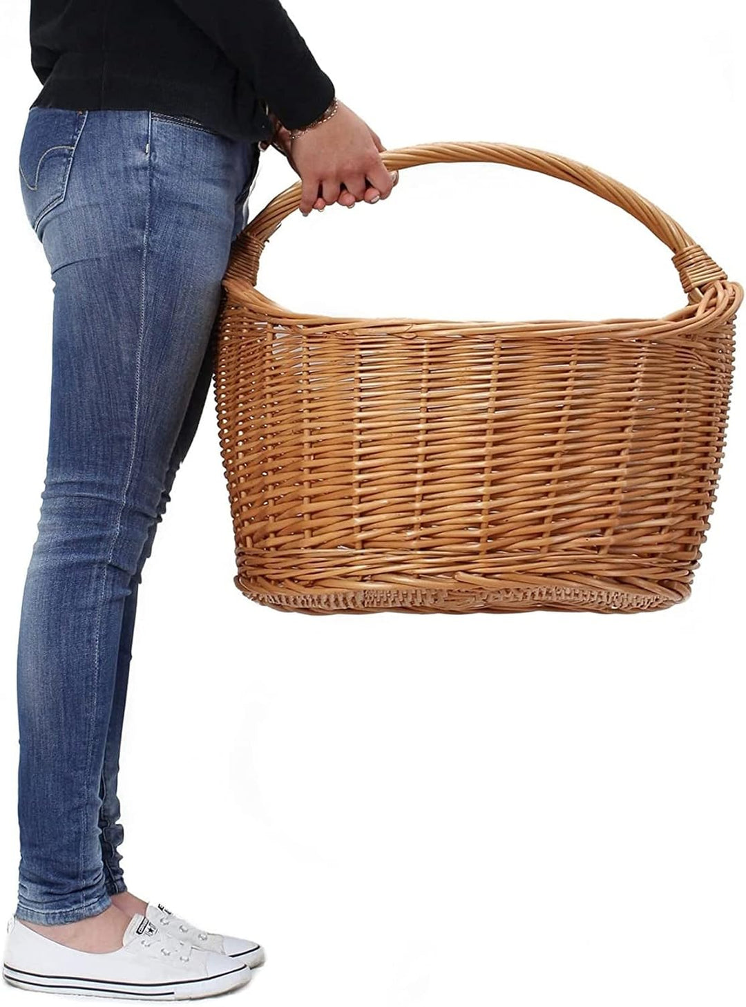 Dekoleidenschaft XXL Einkaufskorb Maxi aus Weide Natur, 68x49 cm gross, Tragekorb geflochten, Erntek