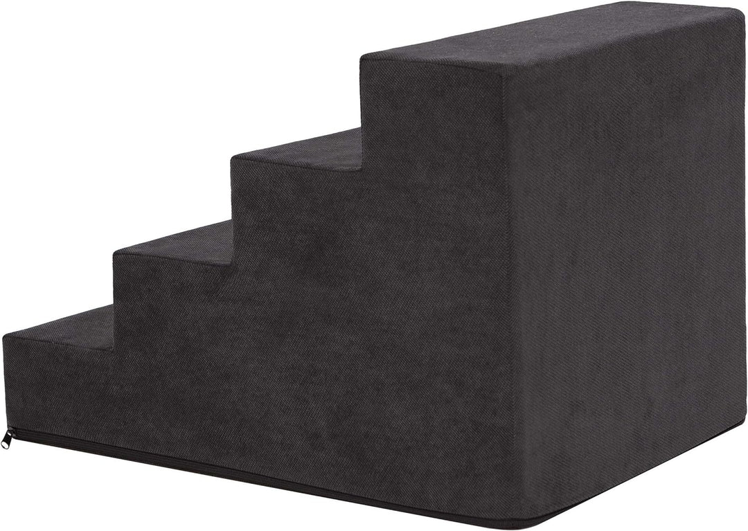 PillowPrim Tiertreppen Einganghilfe Kleinere Hunde Stufen Rampe Katzentreppe 4 Stufen Gross Schwarz