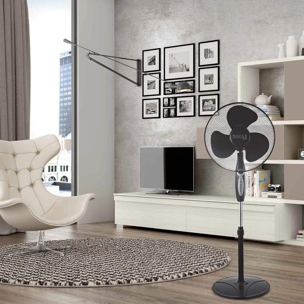 BAKAJI 2828514 Standventilator mit Standfuss, 40 cm, 3 Geschwindigkeiten, einstellbare Höhe einstell