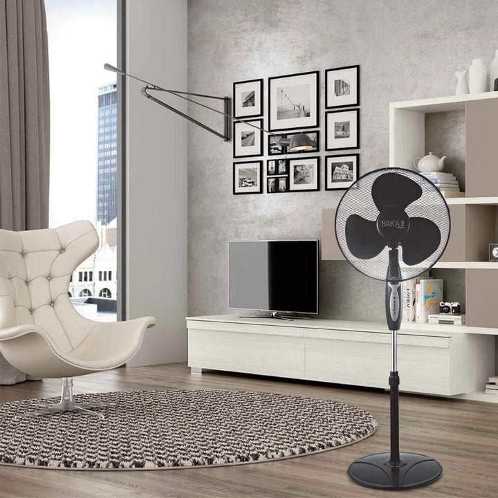 BAKAJI 2828514 Standventilator mit Standfuss, 40 cm, 3 Geschwindigkeiten, einstellbare Höhe einstell