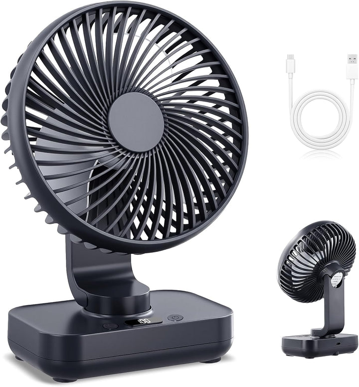 Mini Tischventilator Leiser, 120°Oszillation, 4 Geschwindigkeiten, USB Ventilator mit Akku 4000mAh,