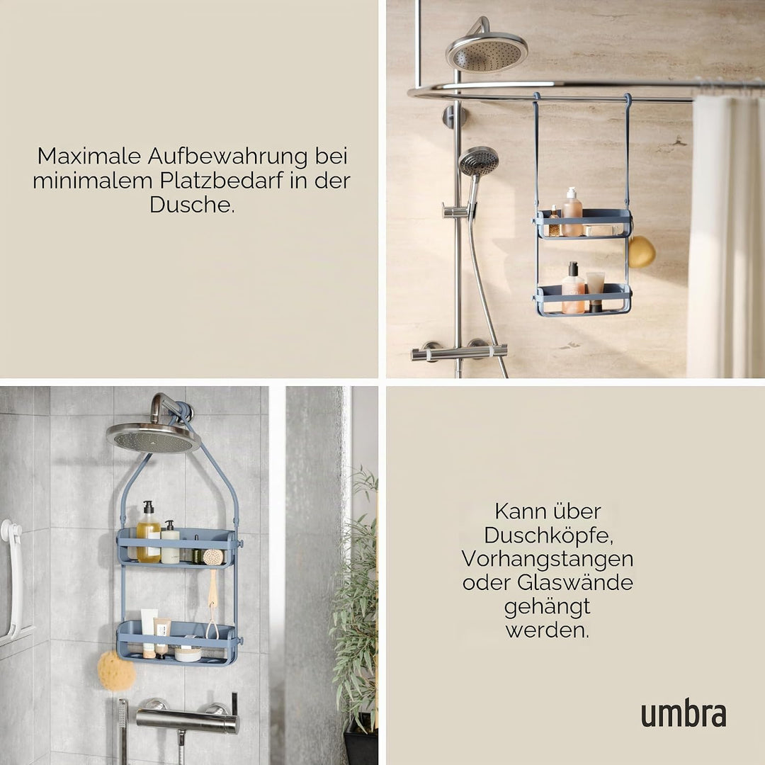 Umbra Flex Hängende Duschablage mit 2 Ablagen, Badewannenablage und Bad-Organizer, Schieferblau, Sch