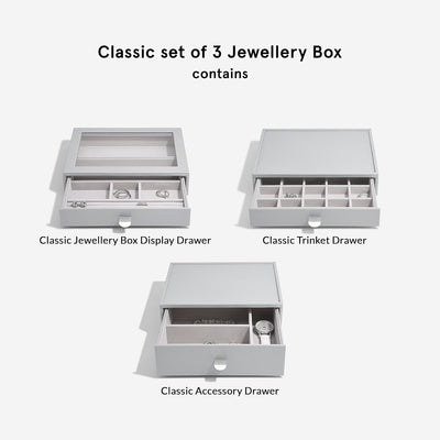 Stackers Pebble Grey Classic Jewellery Box - Set of 3 (with Drawers), Pebble Grey