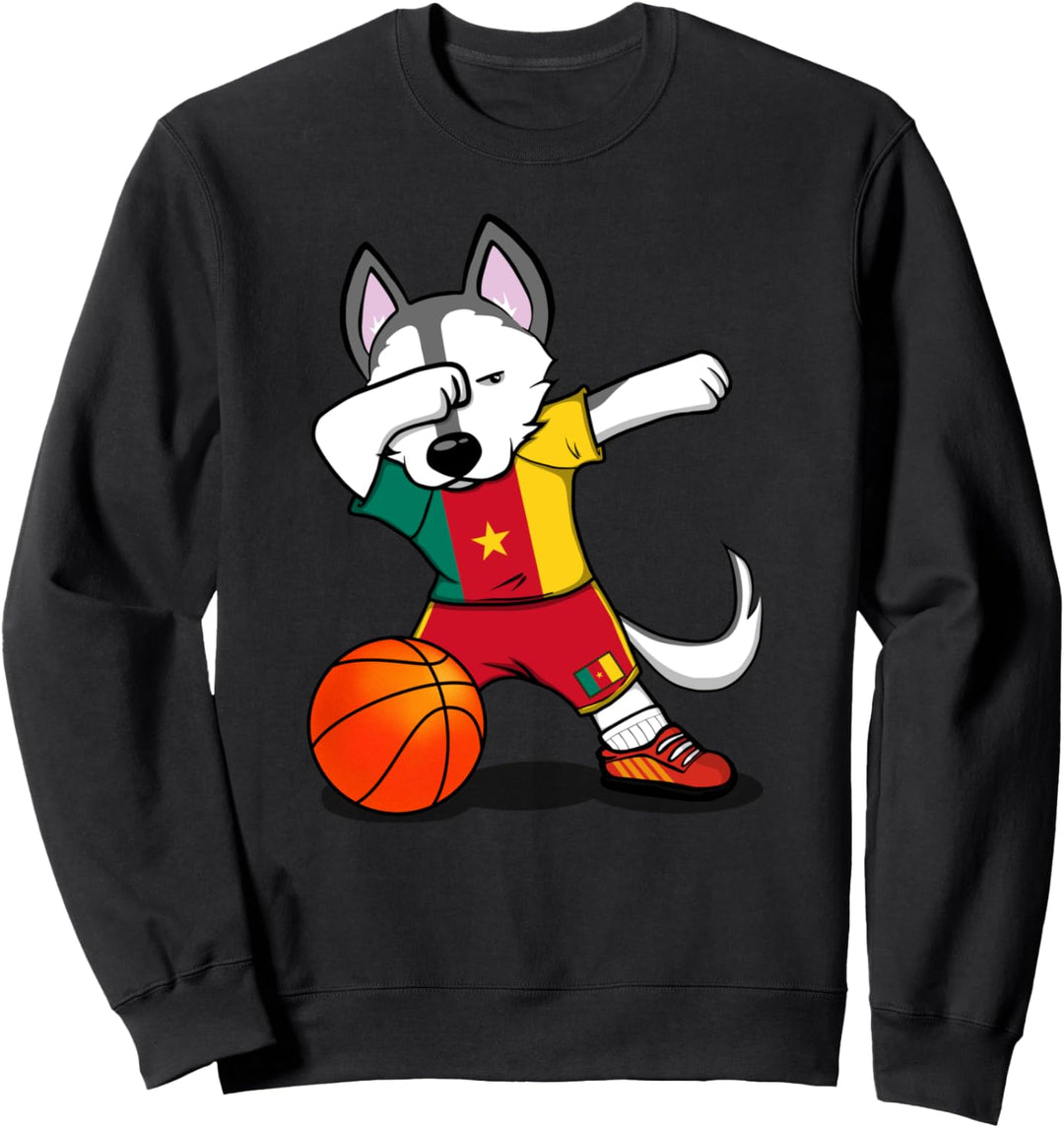 Dabbing Husky Hund Kameruner Basketball Mannschaft Flagge Sweatshirt
