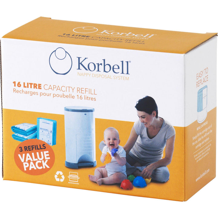 Korbell - Nachfüllpackungen für Windelbehälter - STANDARD - 16 L - x3 - Biologisch abbaubar - Geruch
