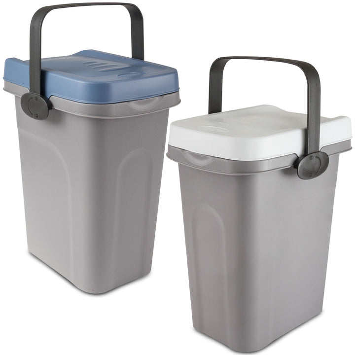 2x7L Windeleimer Geruchsdicht Blau Weiss Biomülleimer Bio Küche Eimer Deckel Blau-Weiss 2, Blau-Weis