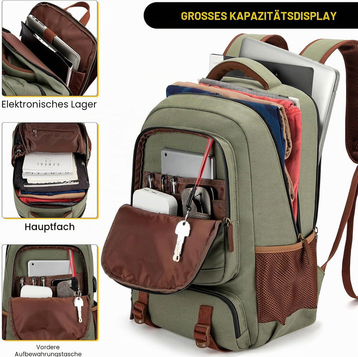 Tzowla Canvas Laptop Rucksack aus Segeltuch,Reise Backpack Tasche Herren und Damen,Arbeit Reiserucks