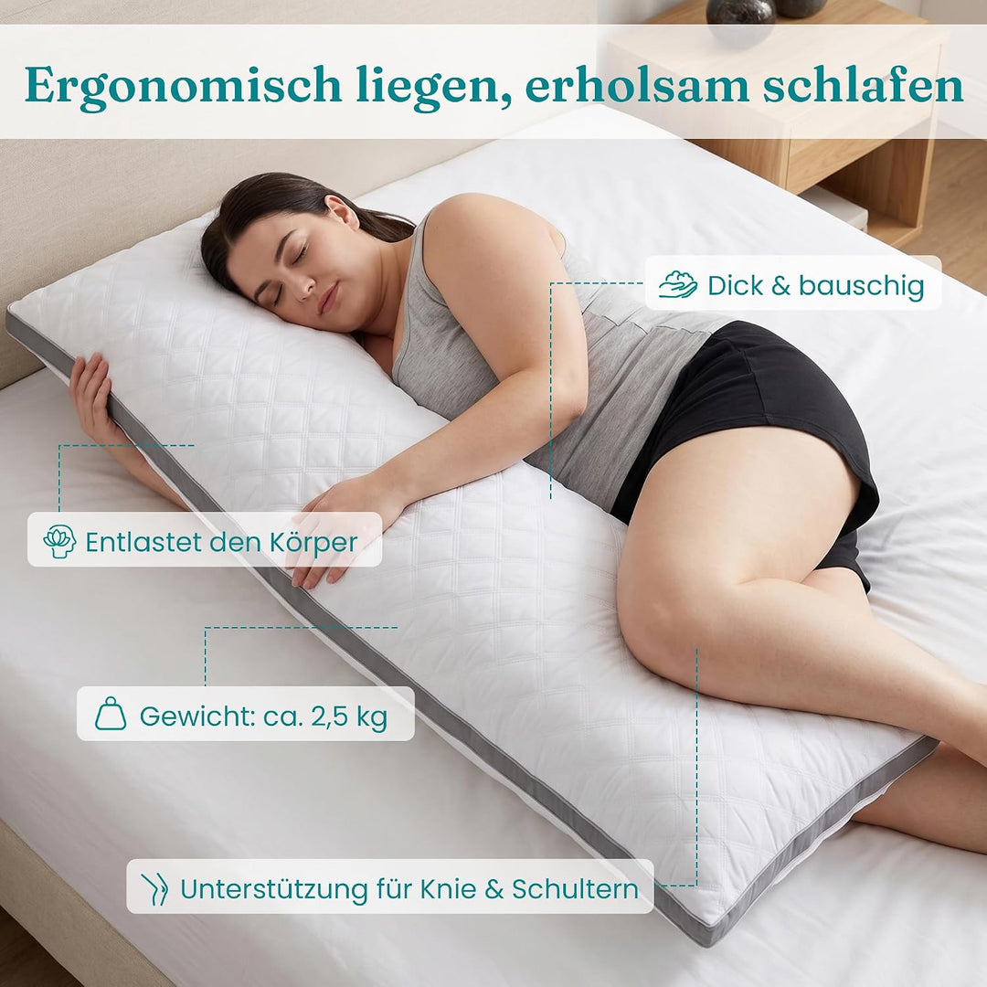 Oubonun Seitenschläferkissen 53x137 cm, Höhenverstellbares Ganzkörperkissen für Erwachsene, Festes &amp;