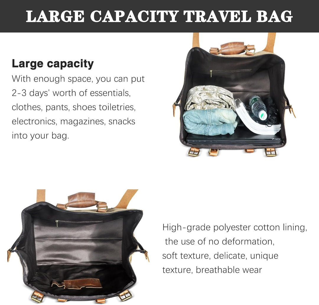 Wasserabweisend Canvas Crazy Horse Leder Reisetasche 35L Trim Unisex Handgepäck Weekender Tasche Spo