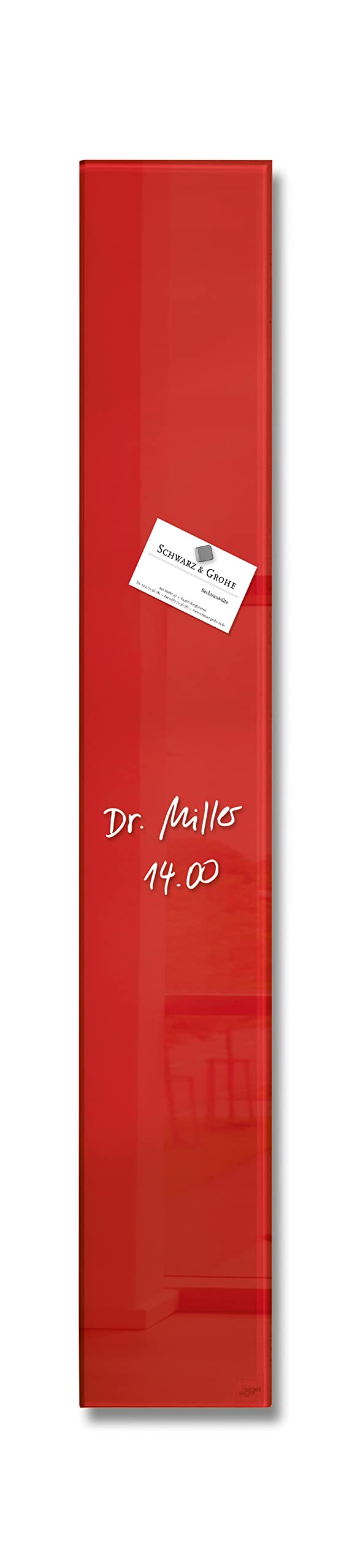 SIGEL GL104 kleine Premium Glas-Magnettafel 12 x 78 cm rot hochglänzend, TÜV geprüft, einfache Monta