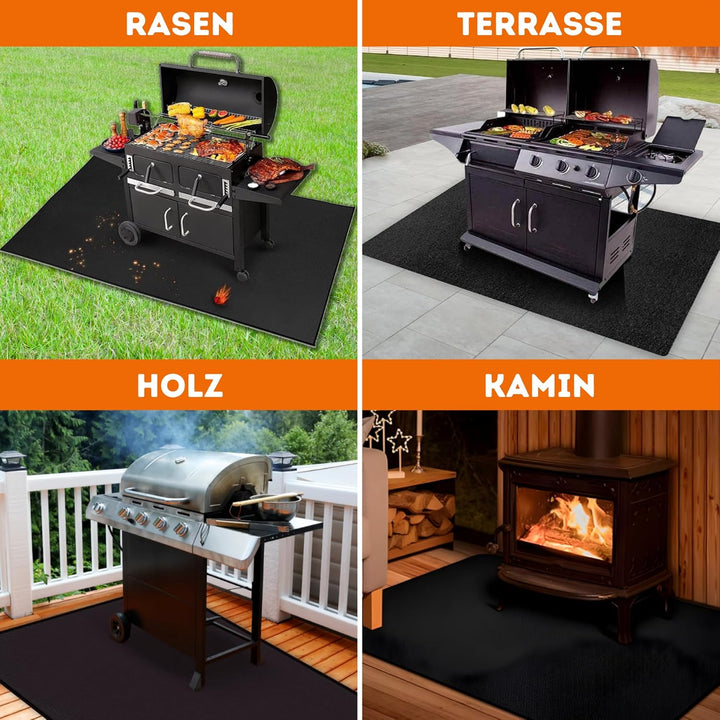 Grillunterlage Bodenschutzmatte | Extra gross 160 x 130 cm | Matte für unter Grill |Inklusive Schürz