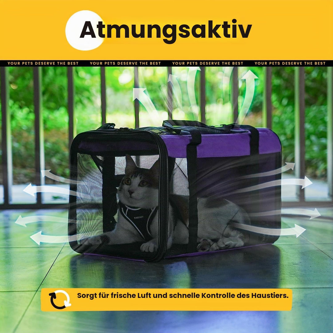 Conlun Katzentransportbox,Weiche Katzentransporttasche mit 4-seitigem Netz, Flugzeugtaugliche Katzen