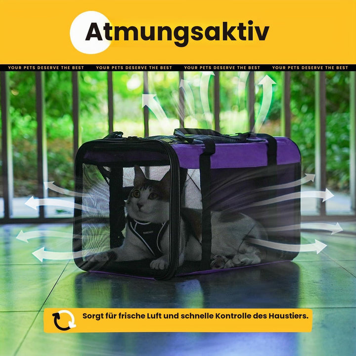 Conlun Katzentransportbox,Weiche Katzentransporttasche mit 4-seitigem Netz, Flugzeugtaugliche Katzen