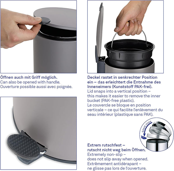 kela Kosmetikeimer schwarz matt 3l, Silent-Close-Deckel, Tretmülleimer Badezimmer MATS, Badmülleimer