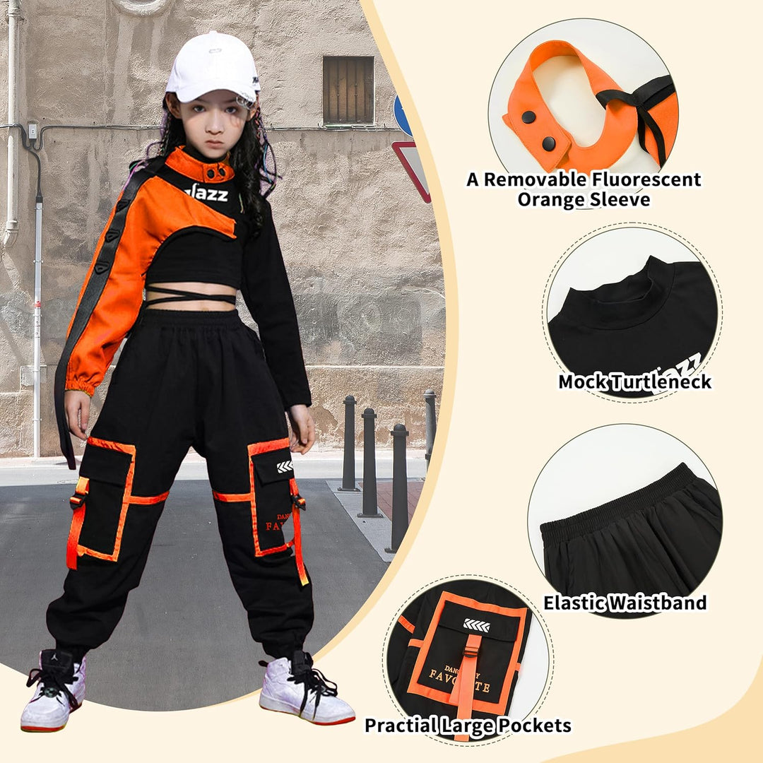LOLANTA Hip Hop Kleidung Mädchen, Teenager Jazz Tanz Outfit,Bauchfreies Oberteil Cargohose Kleidungs