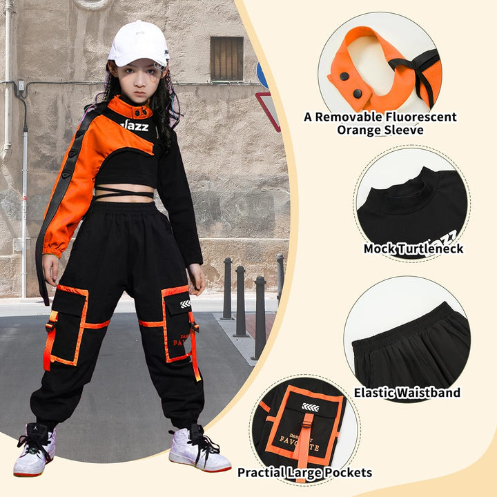 LOLANTA Hip Hop Kleidung Mädchen, Teenager Jazz Tanz Outfit,Bauchfreies Oberteil Cargohose Kleidungs