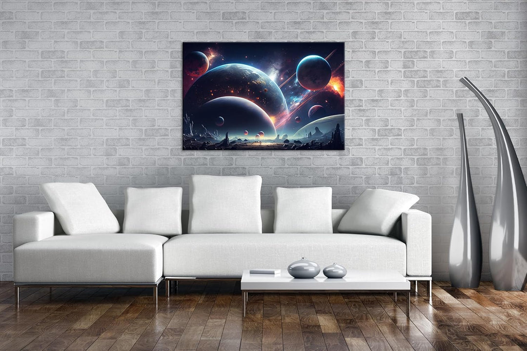 Leinwandbild Ein Baum und Planeten leuchten im klaren Nachthimmel Format: 60x40 cm XXL Kunstdruck Bi