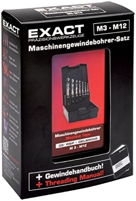 Exact 05117 Maschinengewindebohrer - Satz M3-12 in HSS-E 35° RSP 7-teilig DIN 371/376 inkl. Handbuch