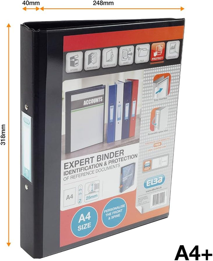 Emgee Ringmappe PVC mit transparenter Fronttasche 2 O-Ringe 25 mm A4 10 Stück schwarz, Schwarz