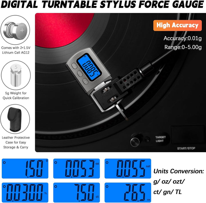 4PCS Justier und Einstellungsset zur Plattenspieler, mit Digitaler Tonarmwaage Digitale Turntable, A
